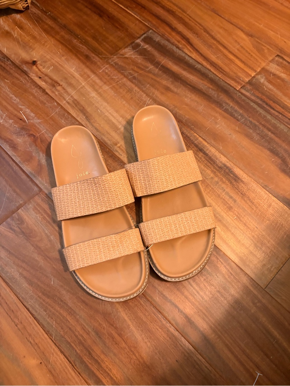Joie Raffia Woven Double Strap Slide Sandals Tan Size 9
